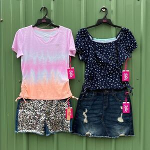 Justice Girls Tops & Denim Shorts & Skirt Matching Sets 4-Piece Size XL